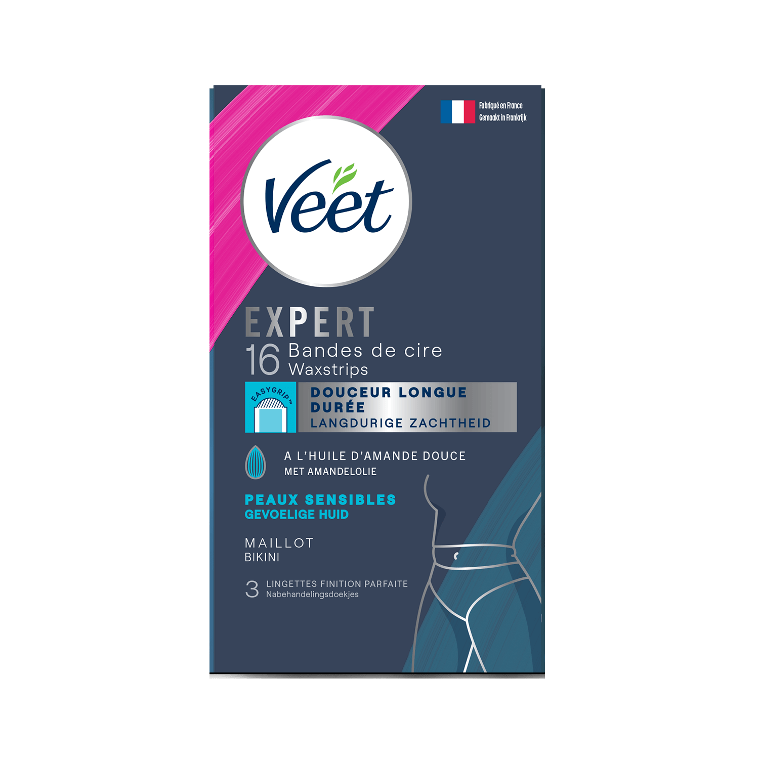 Veet Expert Bandes de cire froide pour peaux sensibles – Maillot, x16 | Veet